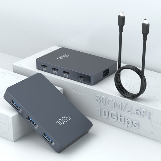 NÖRDIC USBC-HUB77 - 7poorts USB-C Hub - 3x USB-A 3.1 5Gb/s - 3x USB-C 3.2 10Gb/s - USB-C oplaadpoort 100W - Donkergrijs