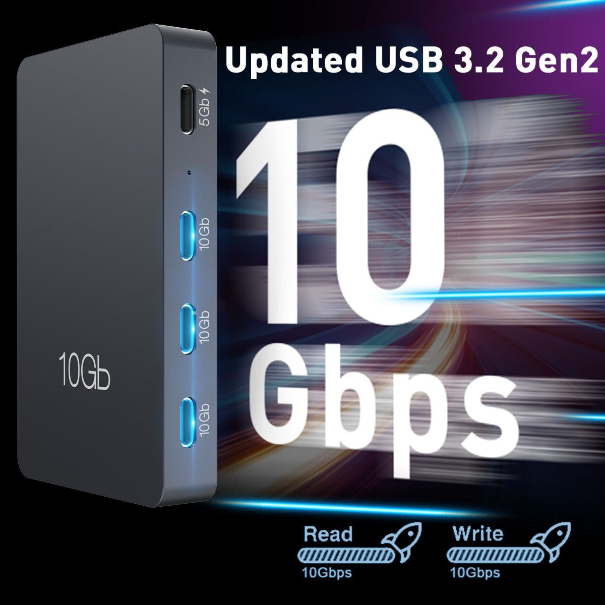 NÖRDIC USBC-HUB77 - 7poorts USB-C Hub - 3x USB-A 3.1 5Gb/s - 3x USB-C 3.2 10Gb/s - USB-C oplaadpoort 100W - Donkergrijs