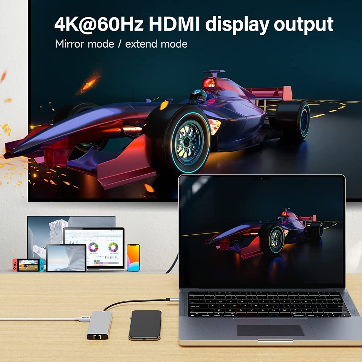 NÖRDIC DOCK-165 1 to 11 USB-C Docking Station - 1xHDMI 4K60Hz - 5xUSB3.0 - 5Gbps - 1xRJ45 - 1xAUX - 1xSD - 1xPD100W