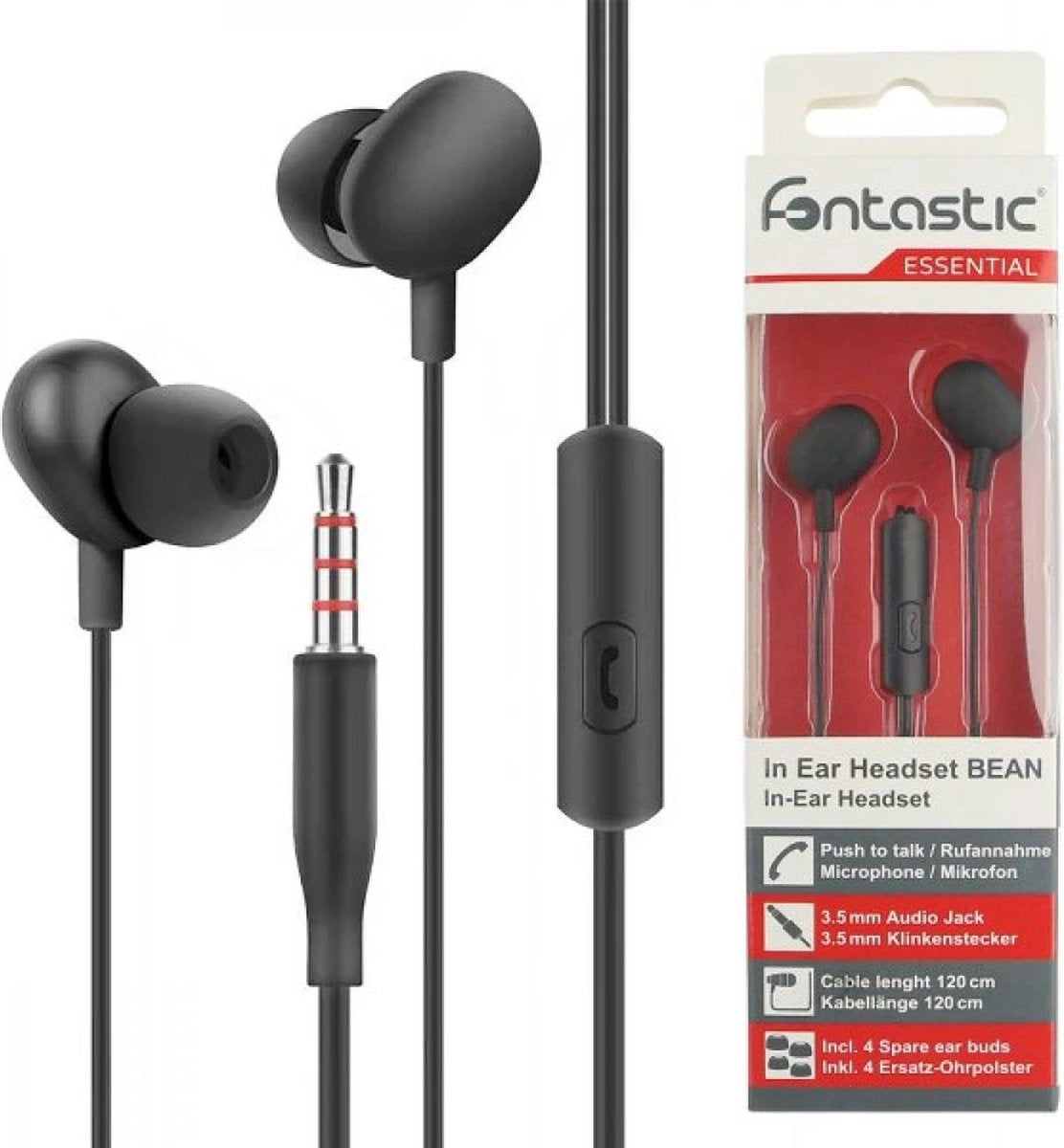 Fontastic 255441 In-Ear Headset - Oordopjes met microfoon - Zacht Zwart