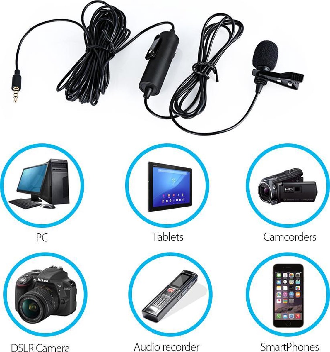 MAONO AU-100, clip-on microfoon, omnidirectionaal o.a. voor DSLR-camera's, camcorders, PC