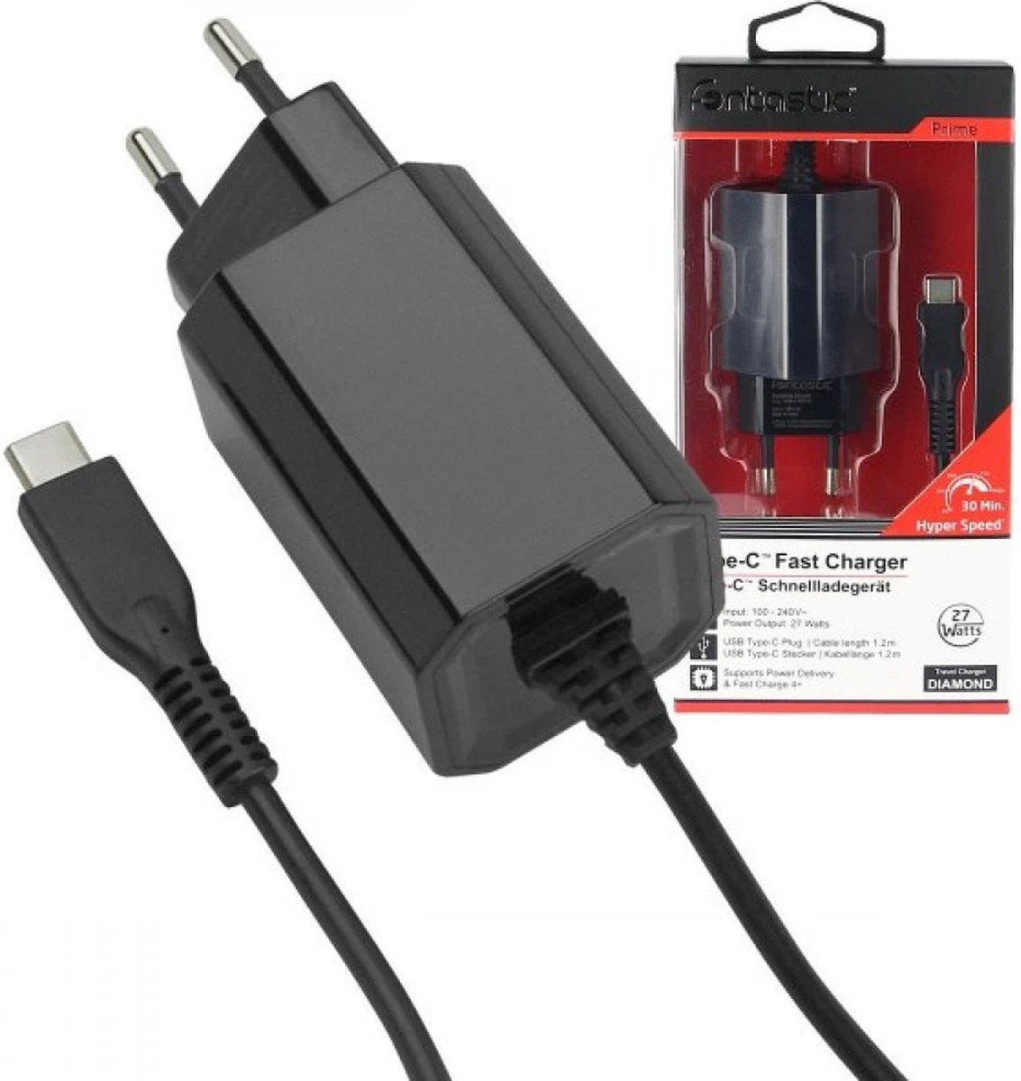 Fontastic 253201 AC Oplader - snellader 4+ - USB-C - 27W - Zwart