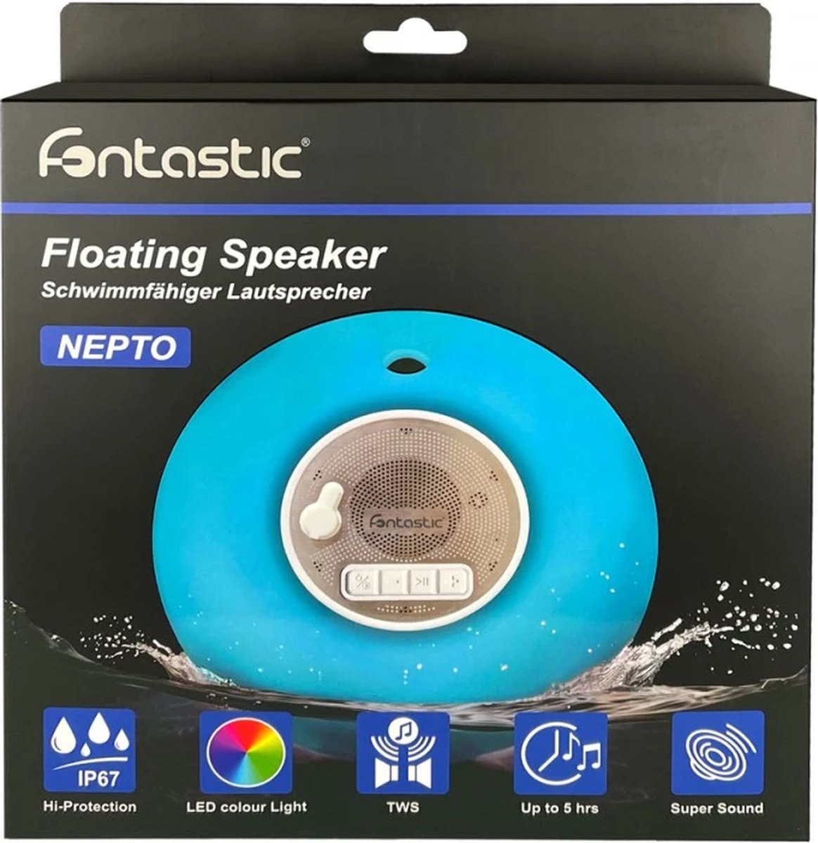 Fontastic 260490 Bluetooth Floating LED Speaker - Super Bass - TWS Compatible - Light Blue