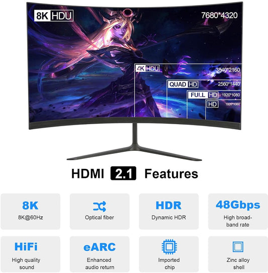 NÖRDIC HDMI-F011 HDMI to HDMI Fiber Optic Cable, 8K 60Hz, 48Gbps, Dynamic HDR eARC Support, HDMI 2.1, 10m, Black