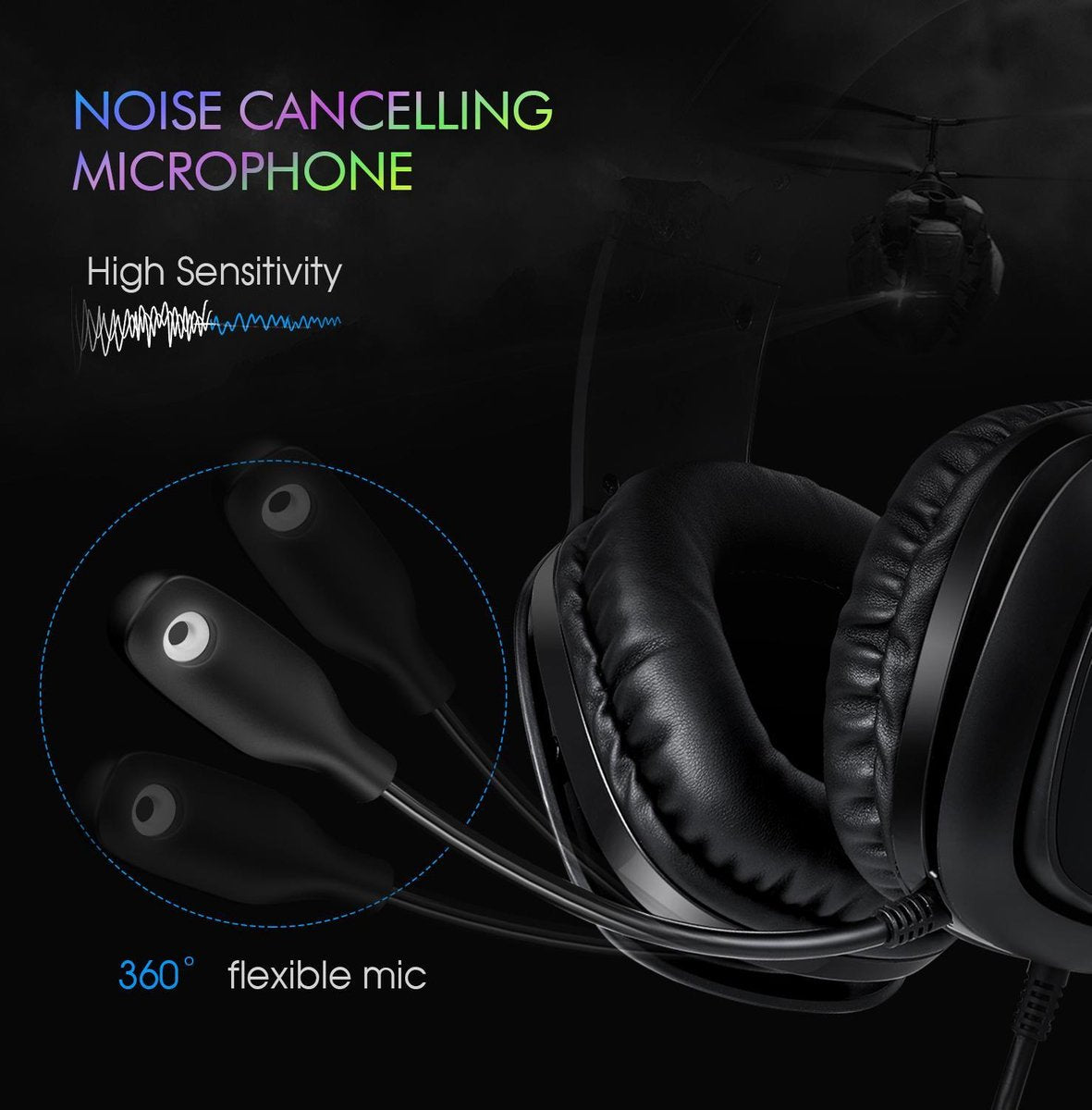 EasySMX VG-C158 Over-ear gaming headset met microfoon, RGB LED, 7.1 Surround sound, zwart