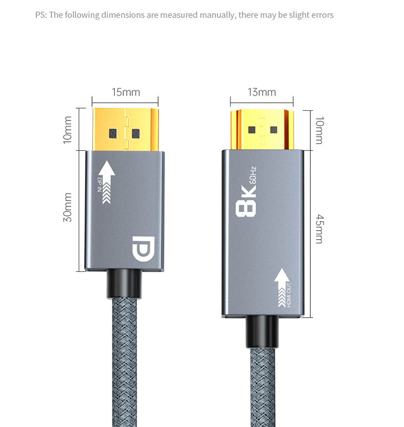 NÖRDIC DPHM-300 - 3m Displayport naar HDMI 2.1 - 8K60Hz 4K120/144Hz - Dynamic HDR - 32.4Gbps - Dolby ATMOS