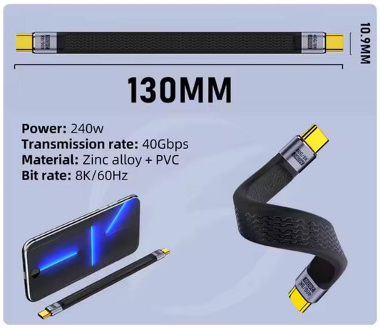 Delmark USB-C naar USB-C Kabel - 14cm - Thunderbolt 4 / USB4 240W PD - 8K60Hz Video - Flexibele kabel - Geschikt voor o.a. PC, Telefoon en Harde schijf