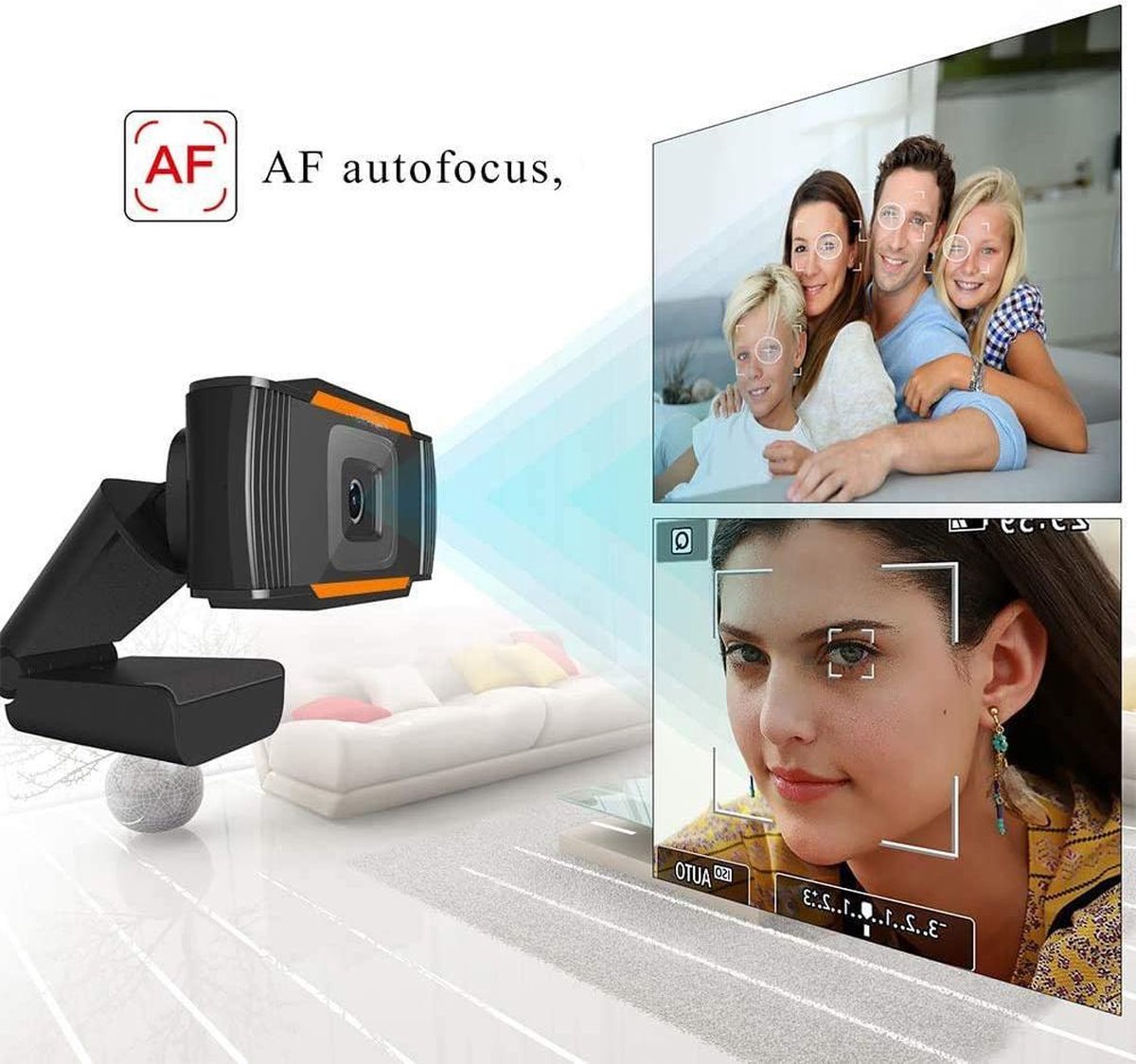 NÖRDIC EC-C125, Webcam met microfoon voor PC, laptop, Webcamera HD 720p, zwart/oranje