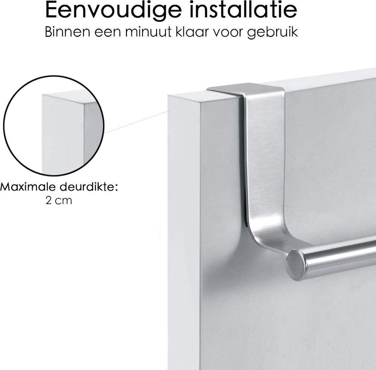 2 stuks keuken handdoekenrek - deurhanger - RVS - 23.5cm