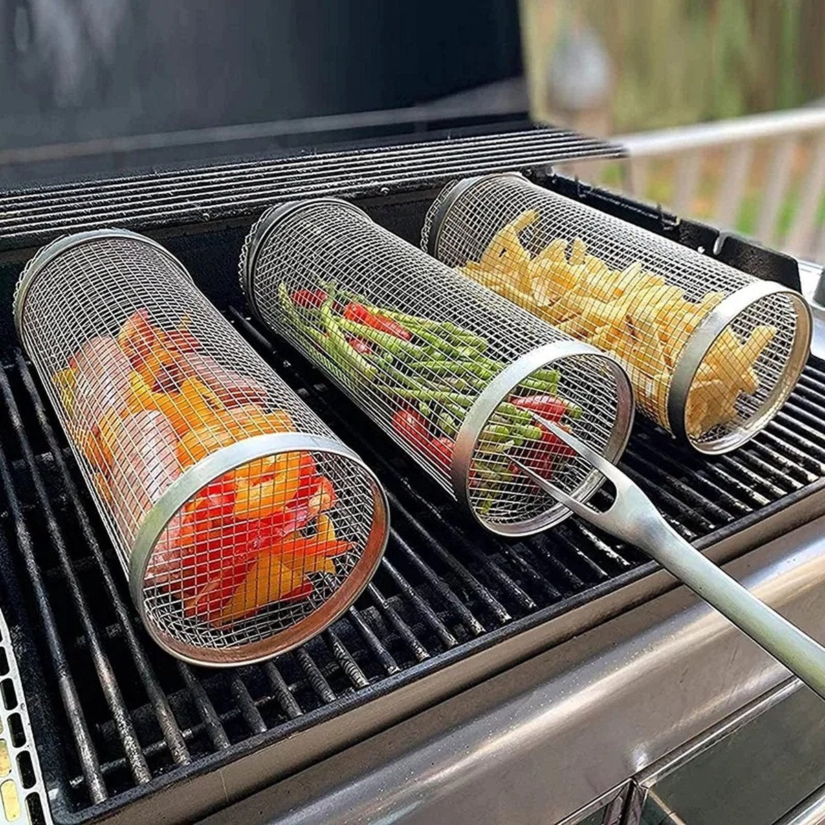 BBQ Rolling Grill Basket - Stainless Steel - 30 cm - BBQ accessories