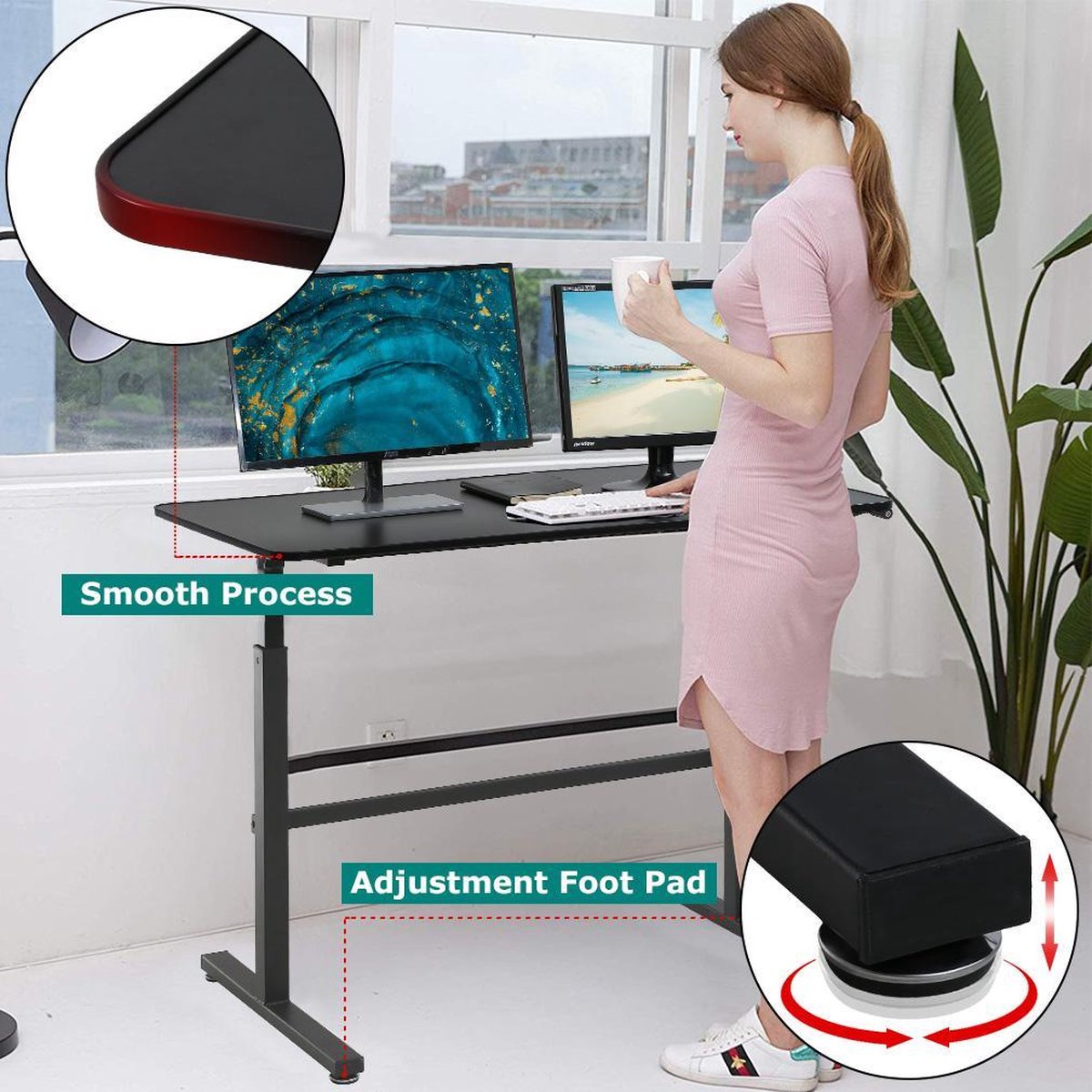 FDW SD-A5280-Black Adjustable standing desk - 120x60 cm - Ergonomic - height adjustable - Black