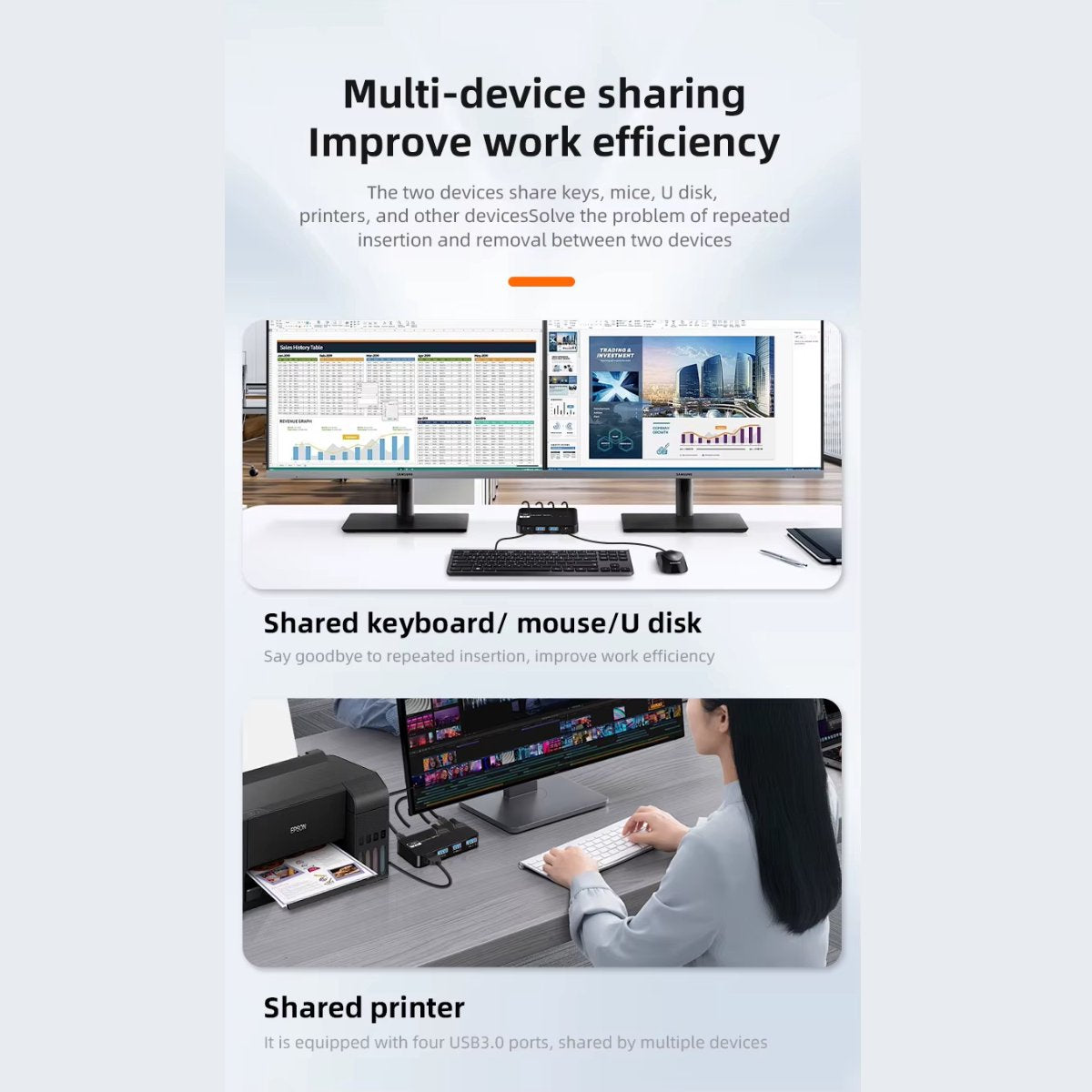 Delmark USB 3.0 Switch - 2 naar 4 - Deel 4 USB poorten op 2 PC's - inclusief 2x USB kabel