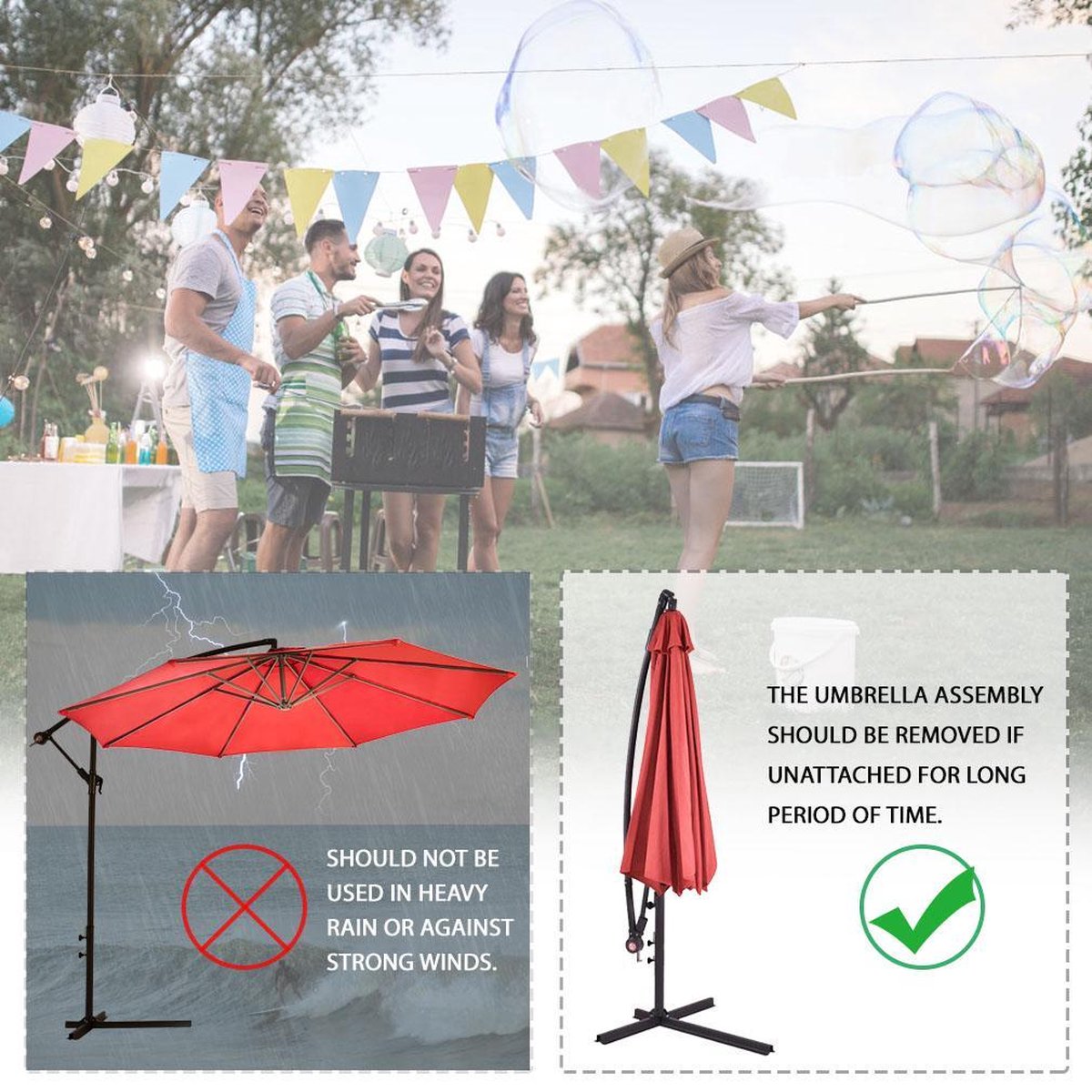 FDW HU-D1083-Red Floating parasol - 304.8 cm - Red