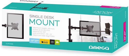 Platinet Omega OUPC012S Single monitor arm for desks and tables, full motion for 13 to 27 inch screens, Vesa standard, black