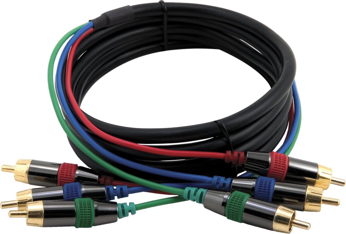 DELTACO MM-70D Component Video Kabel, 2x 3 RCA, 10 meter, Verguld, zwart