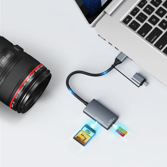 NÖRDIC USB Kaartlezer - Micro SD Kaart - SD Kaart lezer - USB-A, USB-C - Geschikt voor PC, Laptop, Smartphone & Tablet