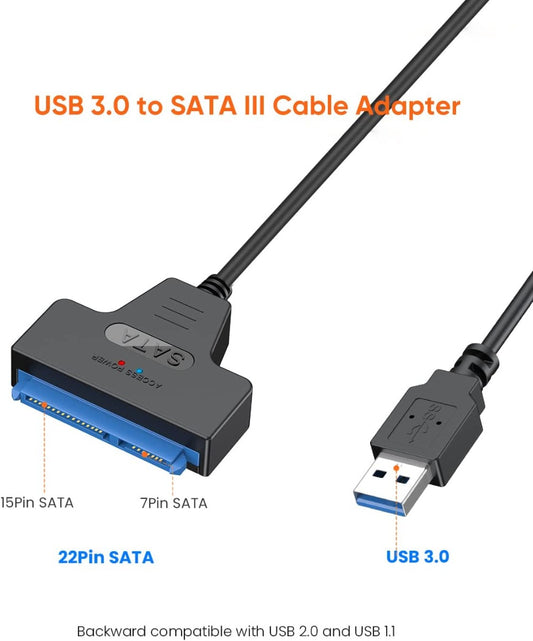 NÖRDIC - USB3-SATA - USB-A naar SATA adapter 2.5 SATA III HDD - 5Gbps - Zwart