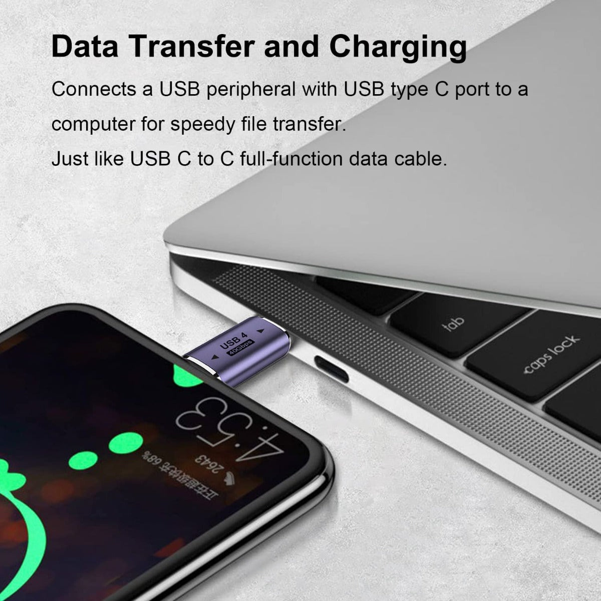 NÖRDIC USB4-306 - Male to Male USB-C Adapter - 8K60Hz - 40Gb/s - PD 100W - Purple