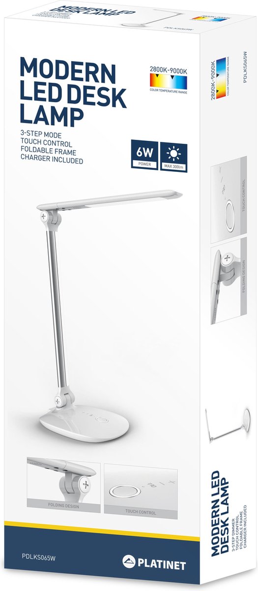 Platinet PDLKS065W Moderne design LED bureaulamp - 6W - Zilver