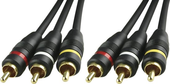 DELTACO MM-28 Audio / video kabel 2x 3 RCA, 2 meter, verguld, zwart