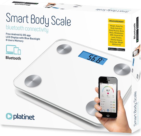 Platinet personal scale / body scale - white - bluetooth and app