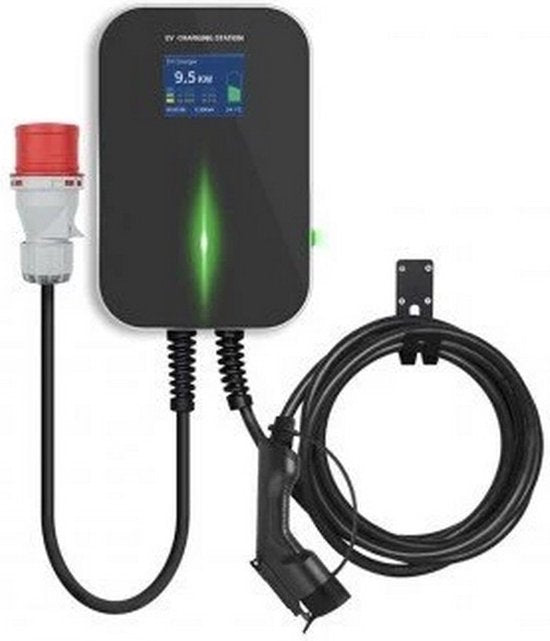 EM2GO EM022AC1B AC Walbox/Laadstation 22KW - Type2 - 400V - 32A - IP66 - 7,5m - Zwart/Zilver