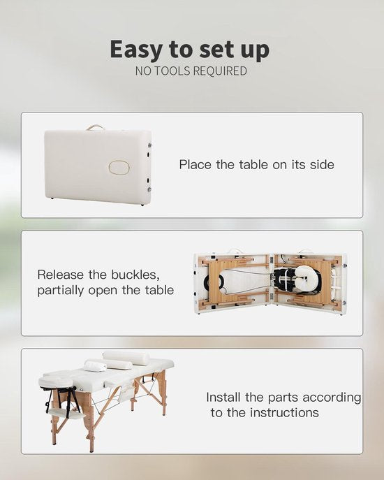 BestMassage MT-482-CREAM - Massage table - length 186 cm, height adjustable, 2-fold foldable, face cushion, carrying bag and portable - Cream