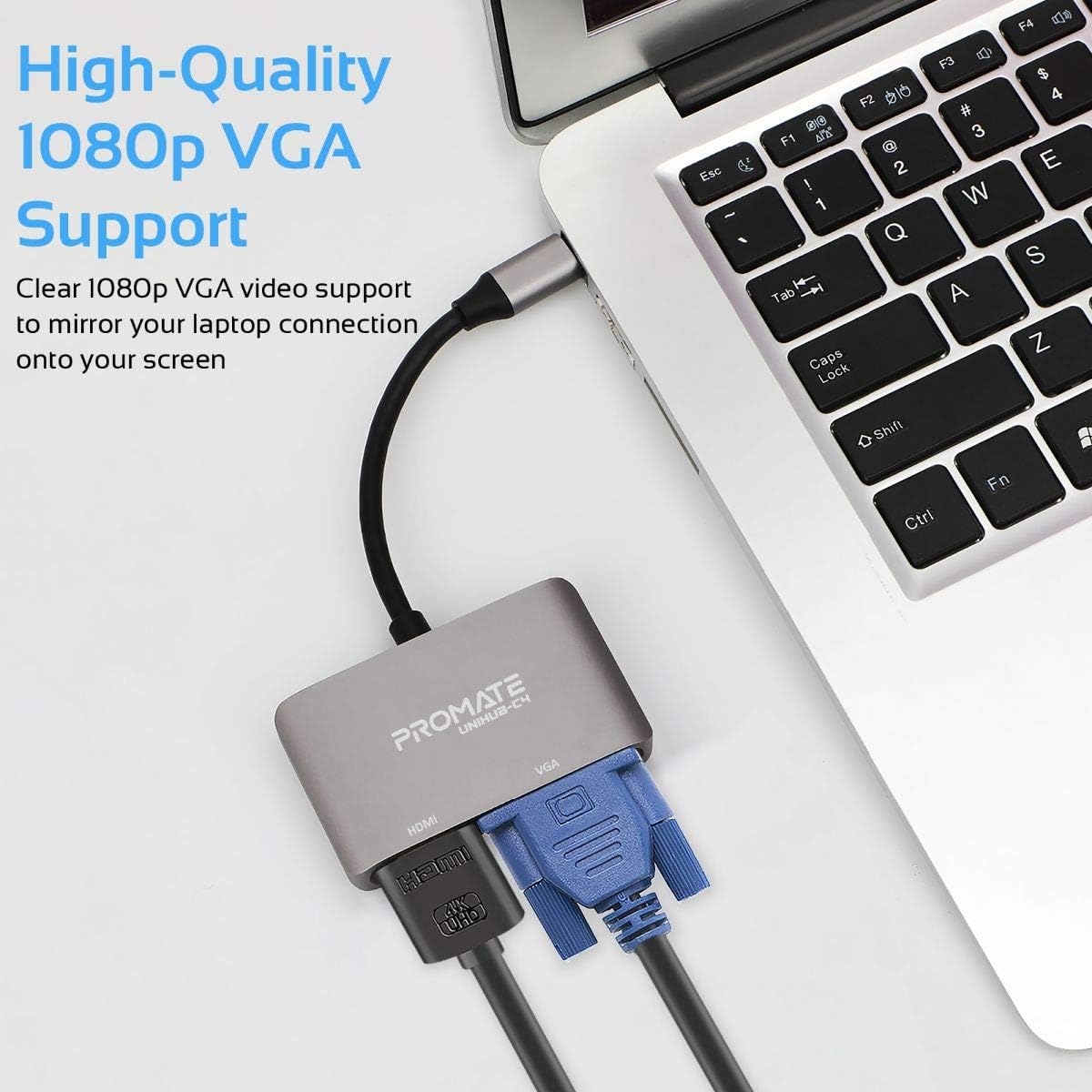 Promate USB-C naar HDMI Adapter - VGA 1080p - 4K Ultra HD - Geschikt voor laptop, Tablet, Smartphones