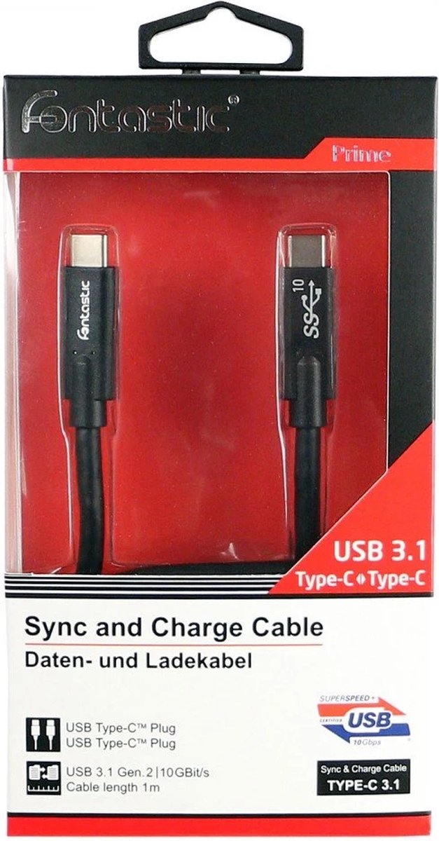 Fontastic 211263 USB-C to USB-C cable - 3.2 Gen 2 - 1m - Black