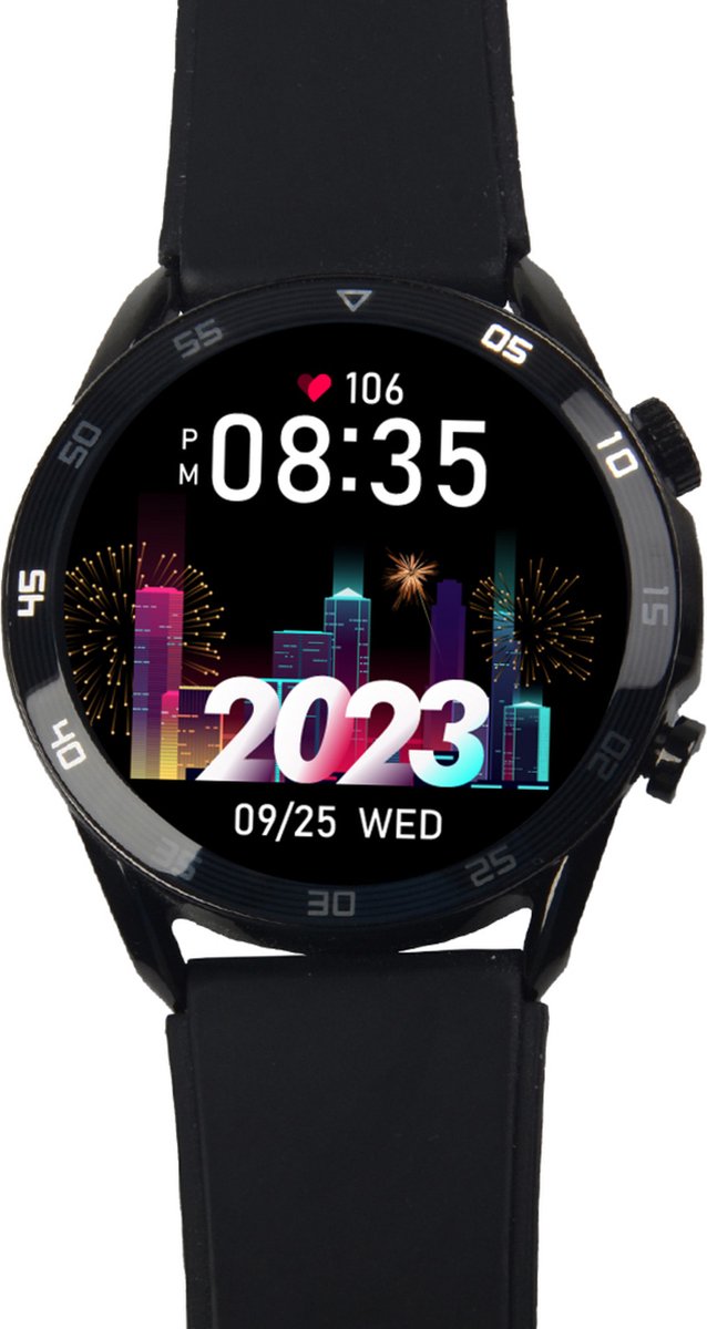 Fontastic Smartwatch - 262746 - Gezondheidmeter - Appverbinding - Muziekspeler - Draadloos opladen - Zwart