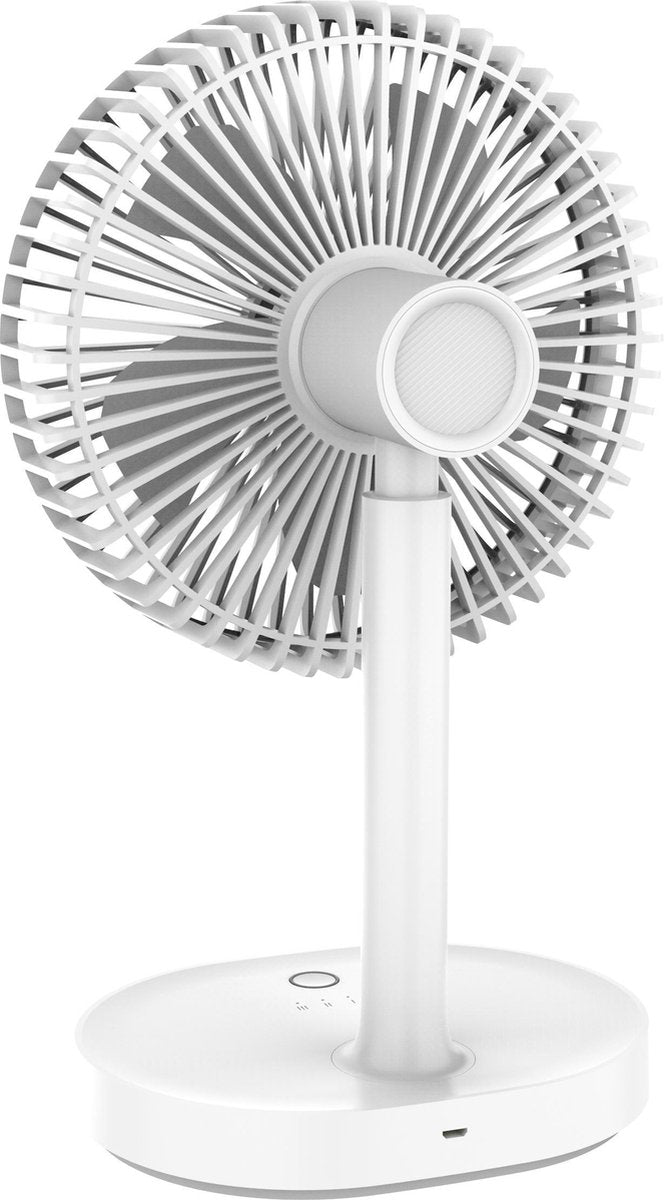 PLATINET PRDF0326 mobiele en stille tafelventilator 19 cm met ingebouwde batterij, LED lamp en 3 snelheden wit