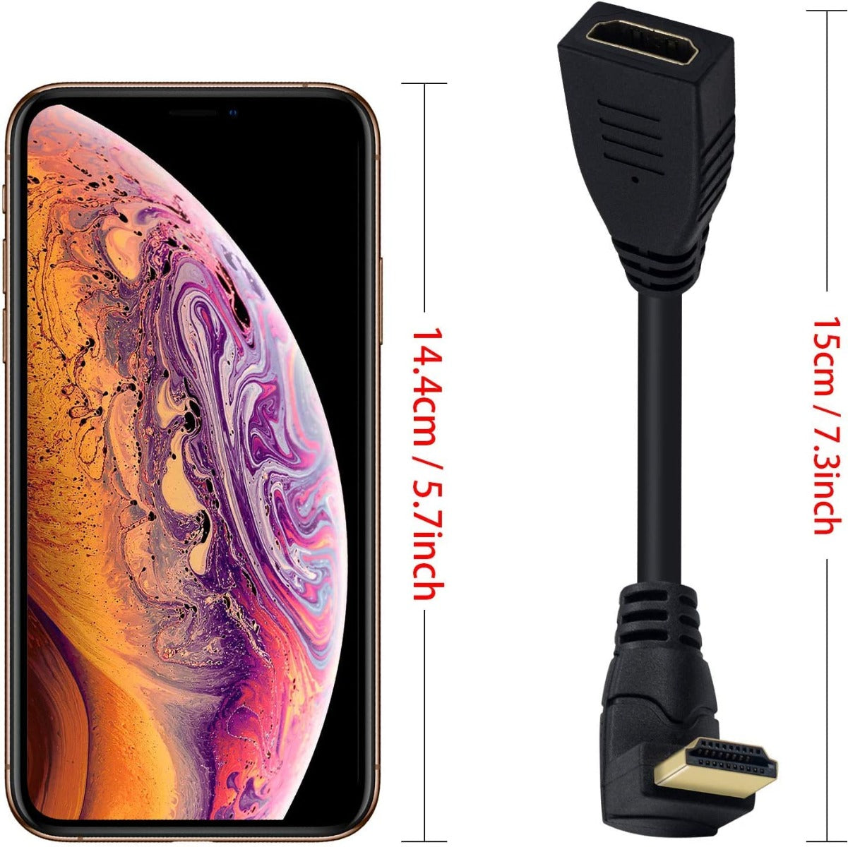 NÖRDIC HDMI-N5026 - HDMI-adapter - 8K60Hz/4k120Hz - 48Gbps - Mannenlijk naar Vrouwelijk - Hoek naar boven - 15cm