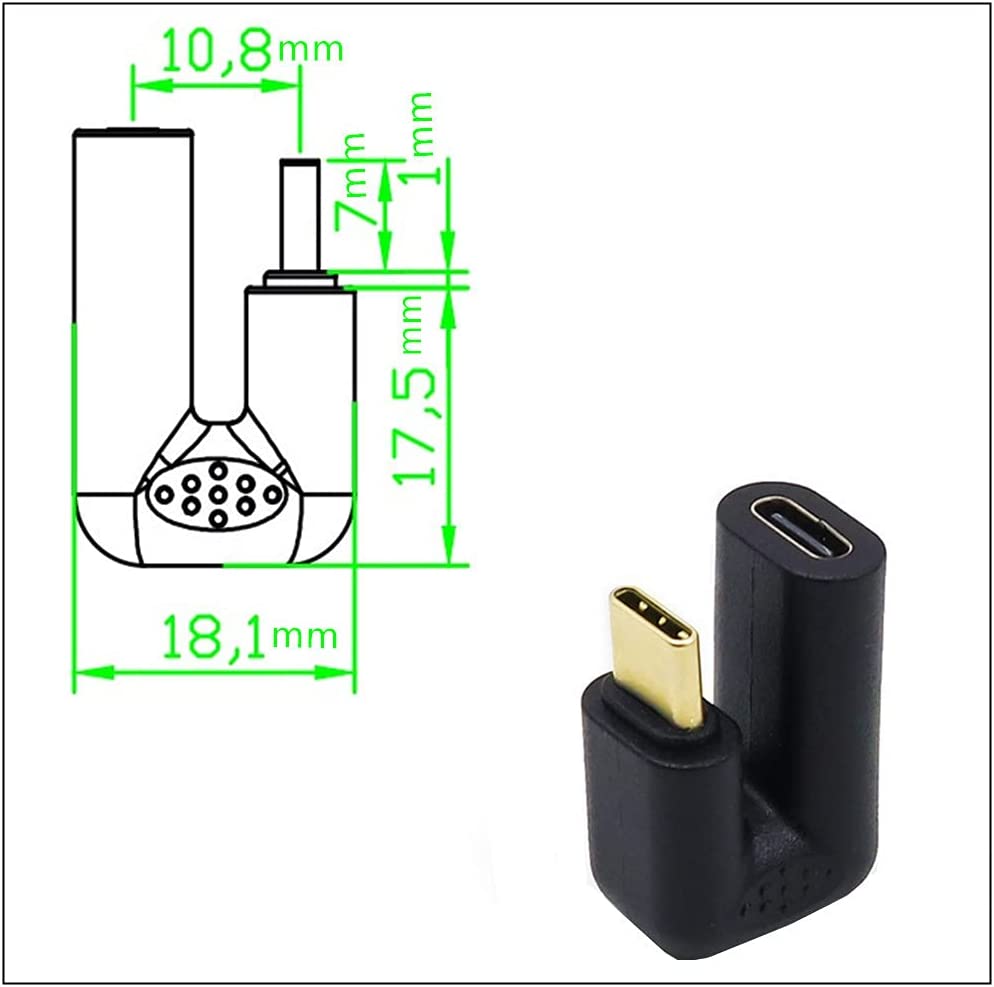 NÖRDIC USBC-MF2 USB-C to UCB-C Adapter - Angled - Male to Female - 4K60Hz - Black