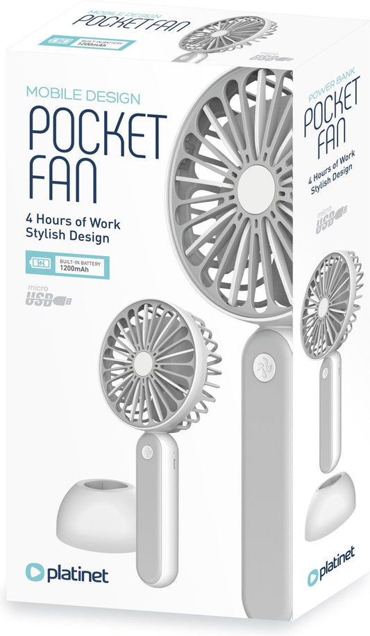 PLATINET PRDF6108 oplaadbare mobiele tafelventilator en handheld ventilator wit