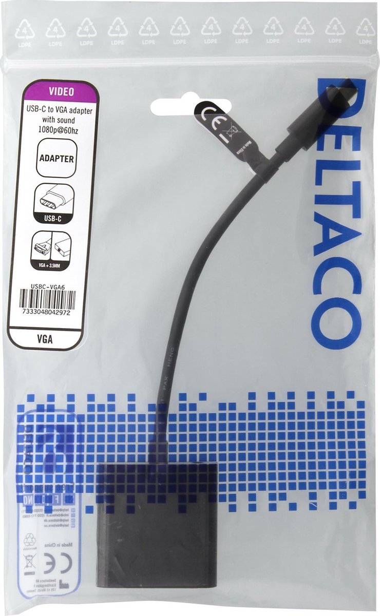 Deltaco USBC-VGA6 tussenstuk voor kabels USB3.1 Type-C VGA Zwart