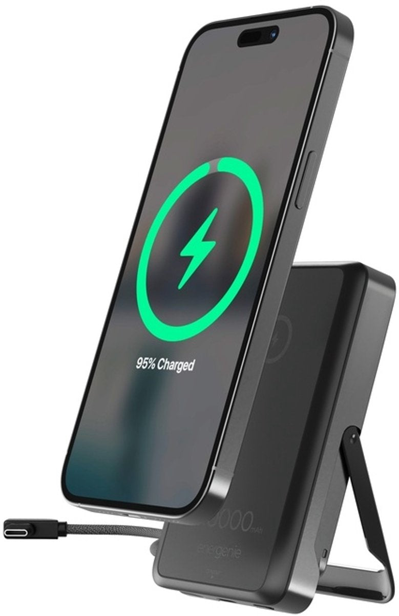 Powerbank 10000mAh - Met standaard - Geschikt voor MagSafe - 15W draadloos opladen & 20W PowerDelivery - EnerGenie