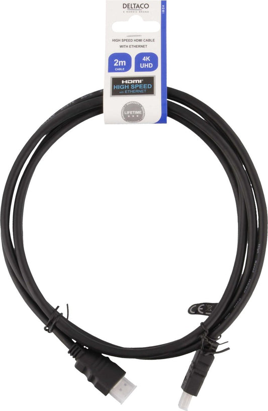 DELTACO HDMI-920, HDMI to HDMI cable, Ultra High speed, 4K, 60Hz, 2 m, black