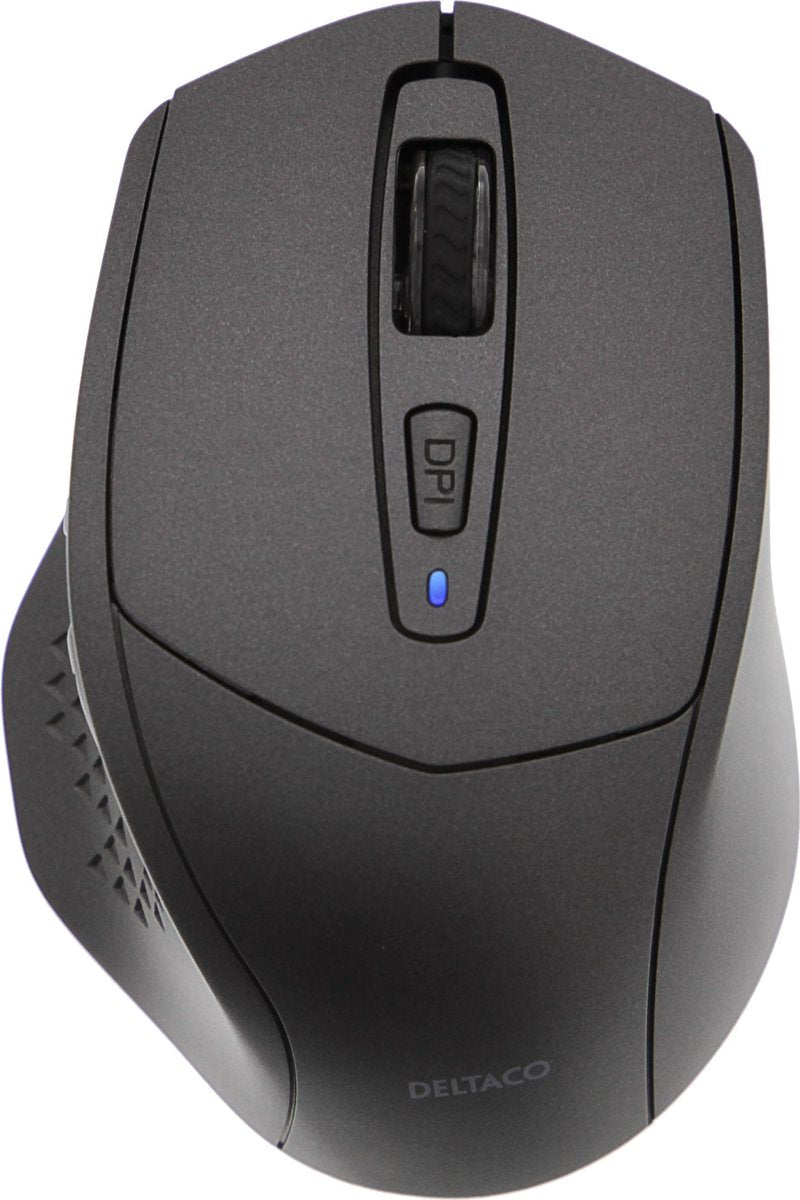 DELTACO MS-901 Stille Bluetooth-muis met ingebouwde receiver, 800-1600 DPI, 4 knoppen, grijs