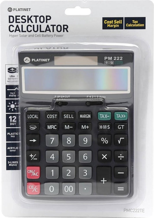 Platinet PMC222TE Desktop Calculator - Calculator 12 digits max. 3 lines, tax function and solar energy