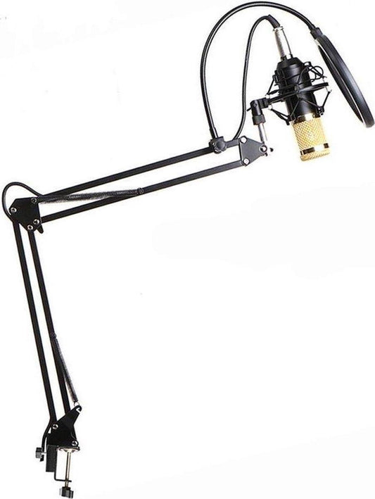 NÖRDIC BM800USB Microfoonkit met USB, condensatormicrofoon, tafelstandaard popfilter, shockmount en audiokabel, Zwart / Goud