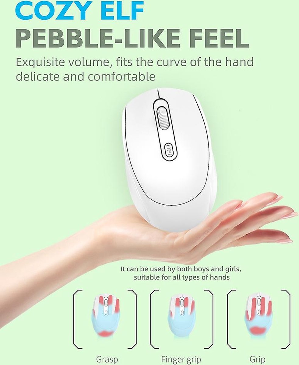 Stille Muis Draadloos - Voor Laptop en PC - Ergonomische muis -Geschikt voor Windows 7/8/10/XP - Wit