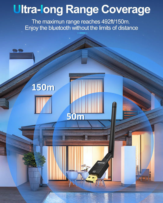 NÖRDIC USB Bluetooth Adapter 5.4 - Up to 150m - Suitable for PC Windows 11/10/8.1/7 - Bluetooth Dongle