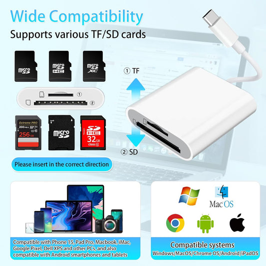 NÖRDIC USB C Card Reader - SD, MicroSD - Suitable for Laptop, Chromebooks, Tablet & Smartphone