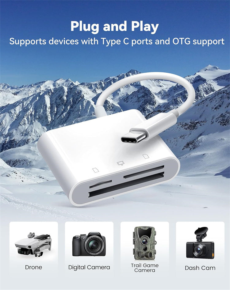 NÖRDIC USB C Kaartlezer - CF, SD, MicroSD - Geschikt Laptop, Tablet, Smartphone & PC