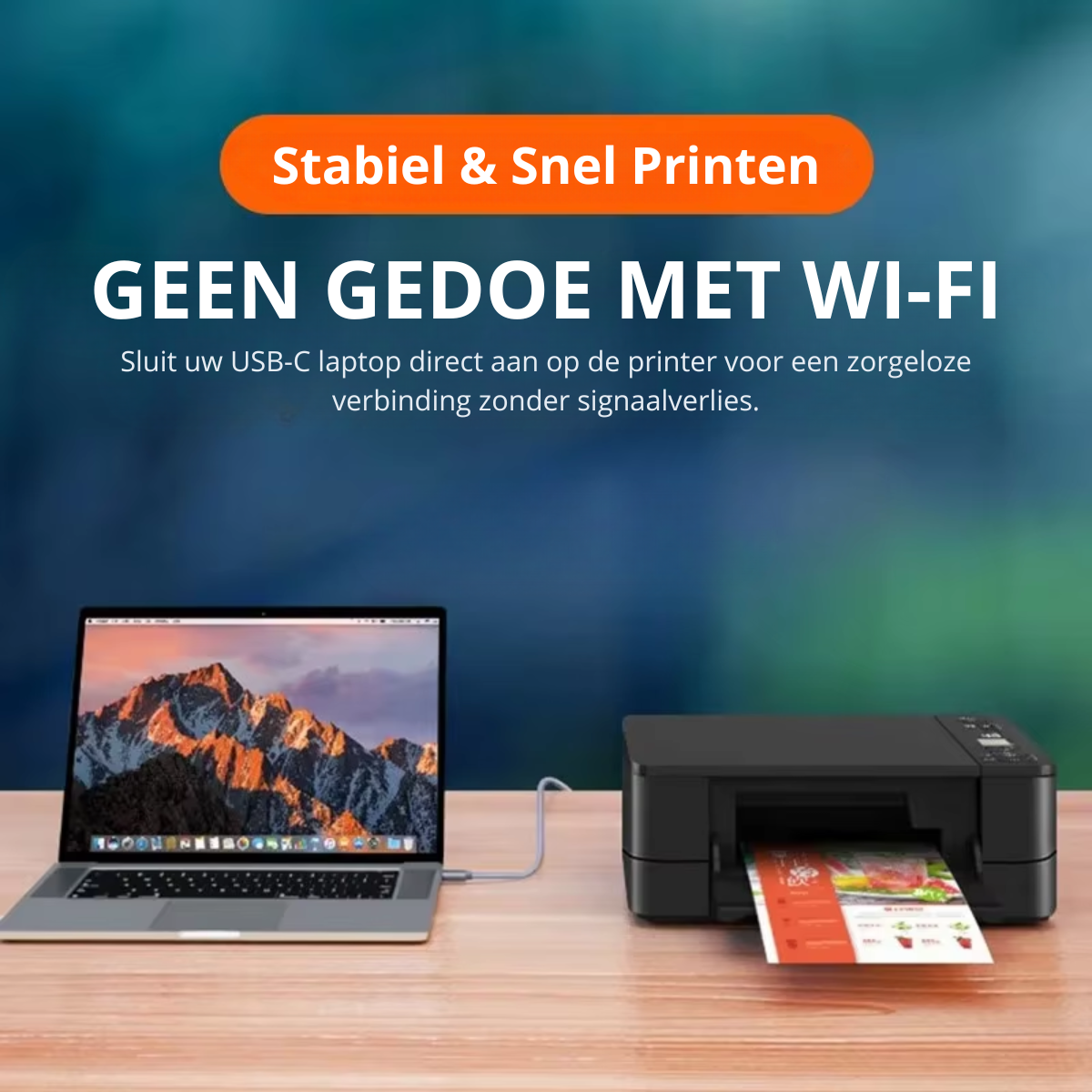 Delmark USB-C naar USB-B Printerkabel - 1 meter - Nylon Braided - Vergulde Connectoren - Grijs