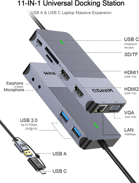 NÖRDIC Docking Station - USB-C, DisplayLink, HDMI, VGA, USB3.0, RJ45, SD/TF, 3,5mm AUX - Docking Station Laptop