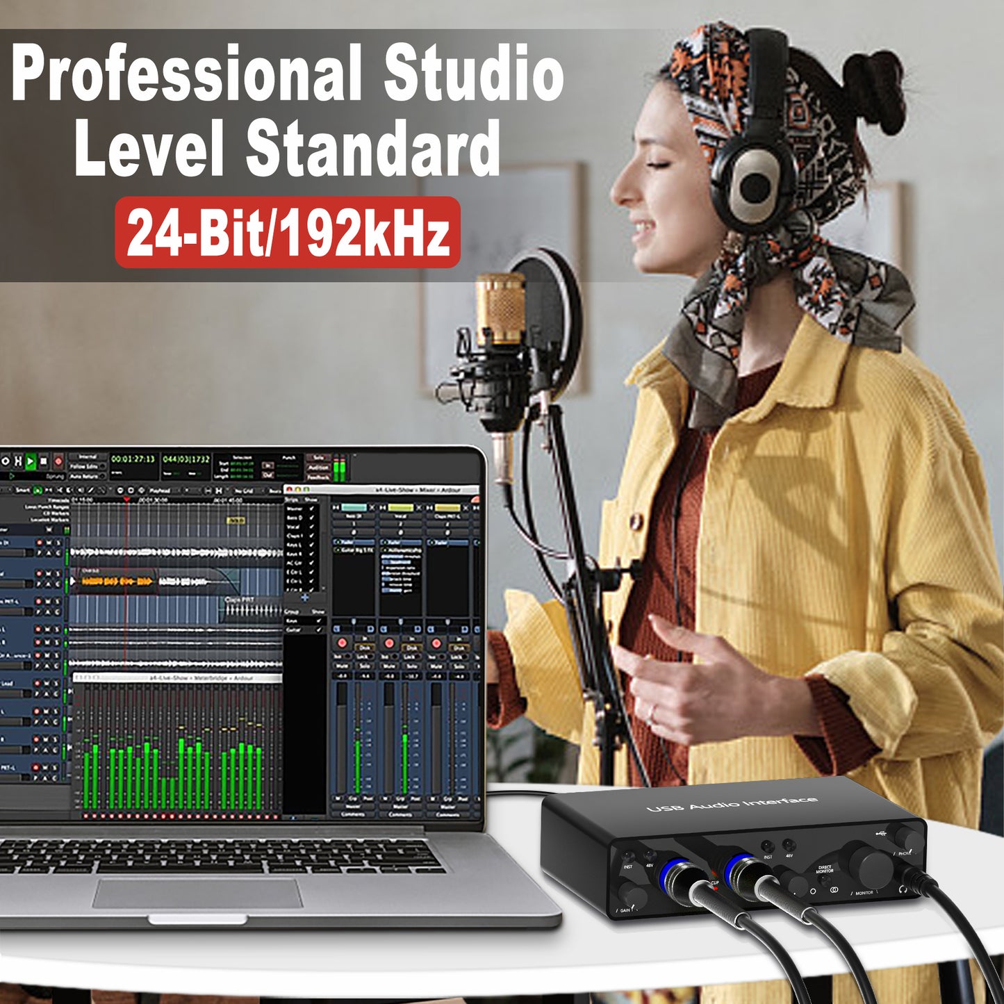 Delmark USB Audio-interface - 2e Generatie - 2i2 - 24bit - 192kHz - 2 ingangen - Zwart