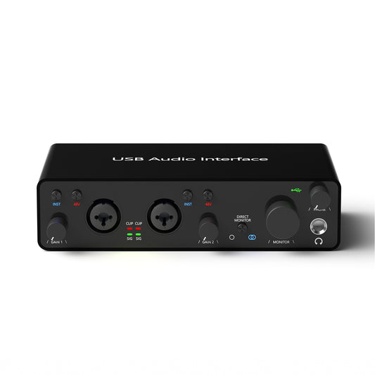 Delmark USB Audio-interface - 2e Generatie - 2i2 - 24bit - 192kHz - 2 ingangen - Zwart