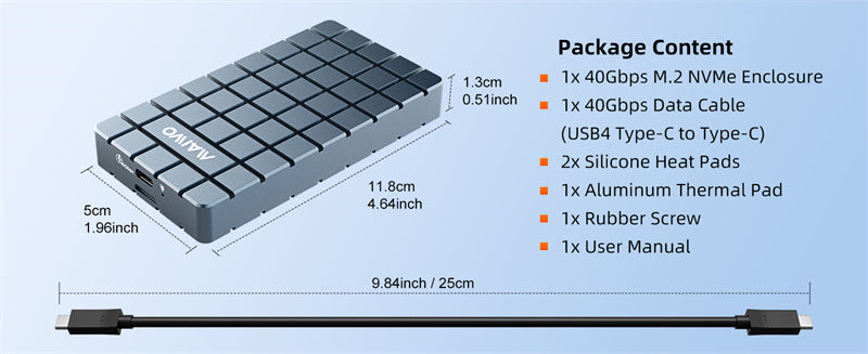 MAIWO Externe Behuizing - USB C 4.0 - M.2 NVMe SSD 2280 - 8TB - Geschikt voor Laptop, PC & Tablet - Linux en Windows