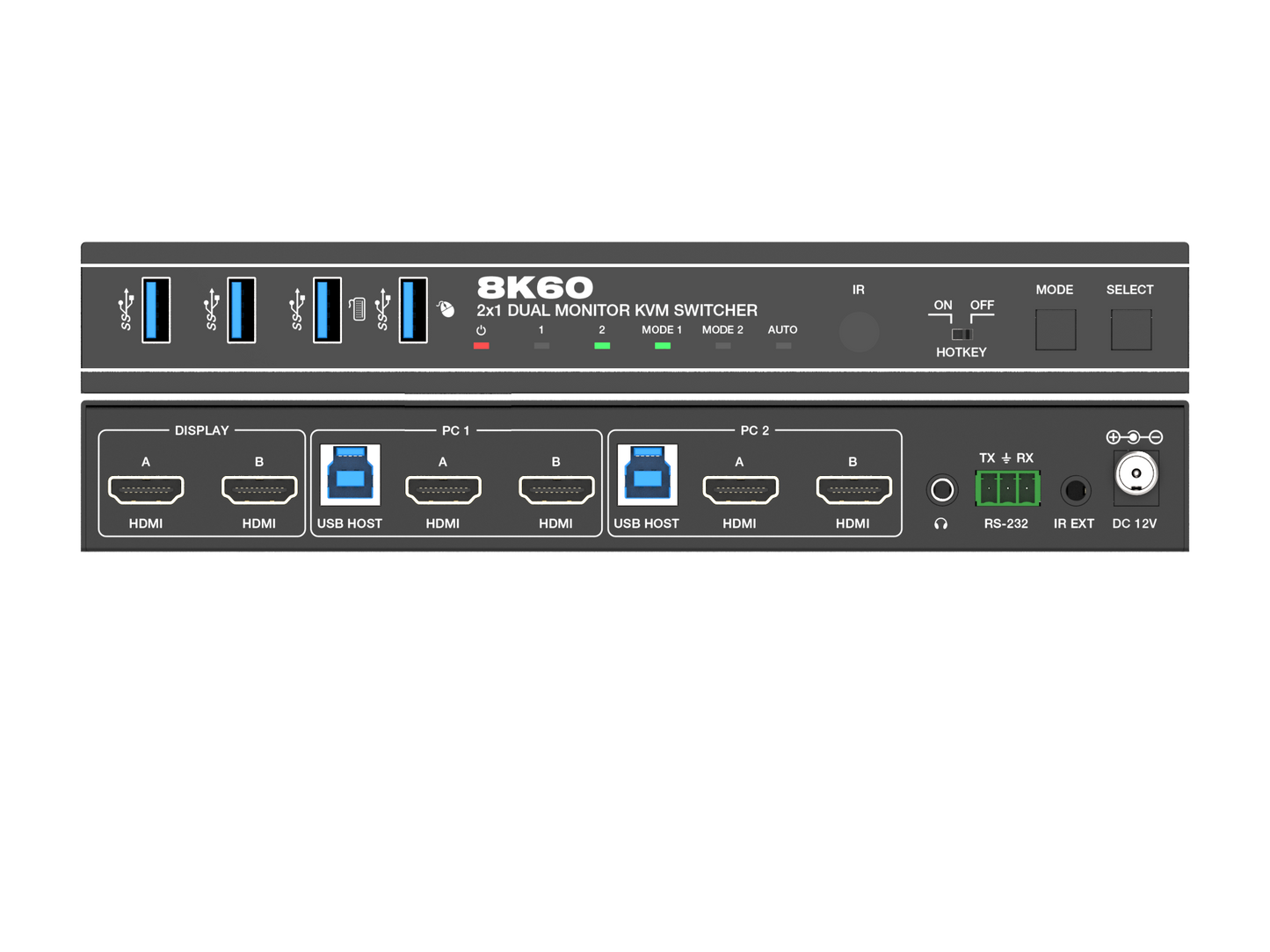 NÖRDIC KVM Switch 2x2 HDMI 8K60Hz - 4xUSB 3.0 - Ondersteuning voor UltraWide Scherm